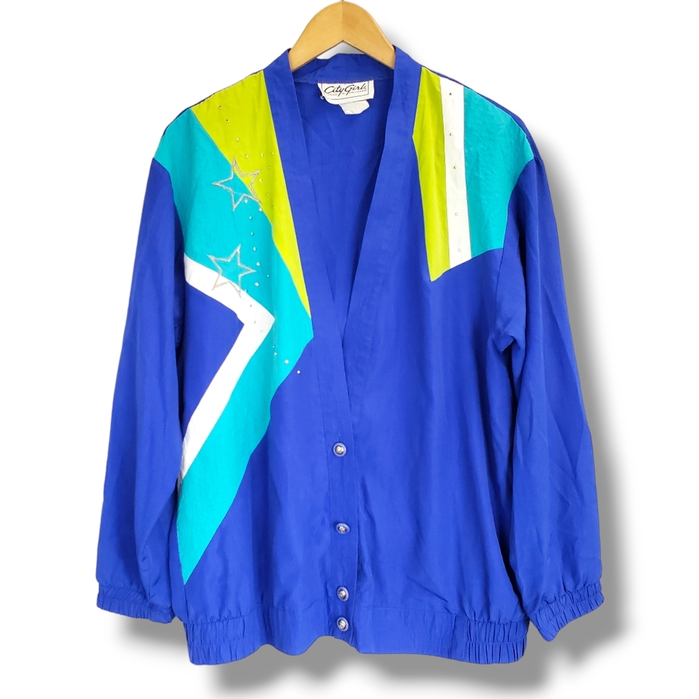 Vintage City Girl Blue Windbreaker Cardigan Size 12